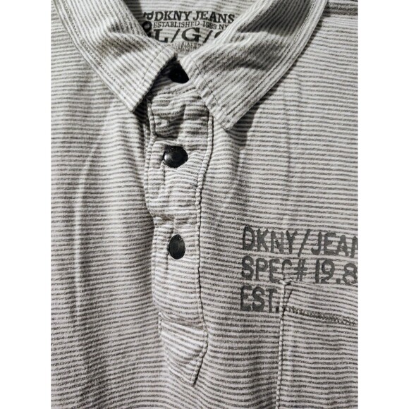 DKNY Men's Polo Large Collared Striped Gray Shirt Est 1989 NYC Soft Comfort - Picture 7 of 11